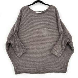 Favlux Chenille Sweater Women L Taupe Brown Oversized Dolman Batwing Cozy Chic